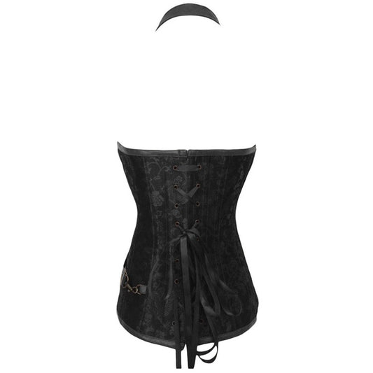 Vista trasera del corset ajustable con cintas y 14 varillas de acero para moldear.