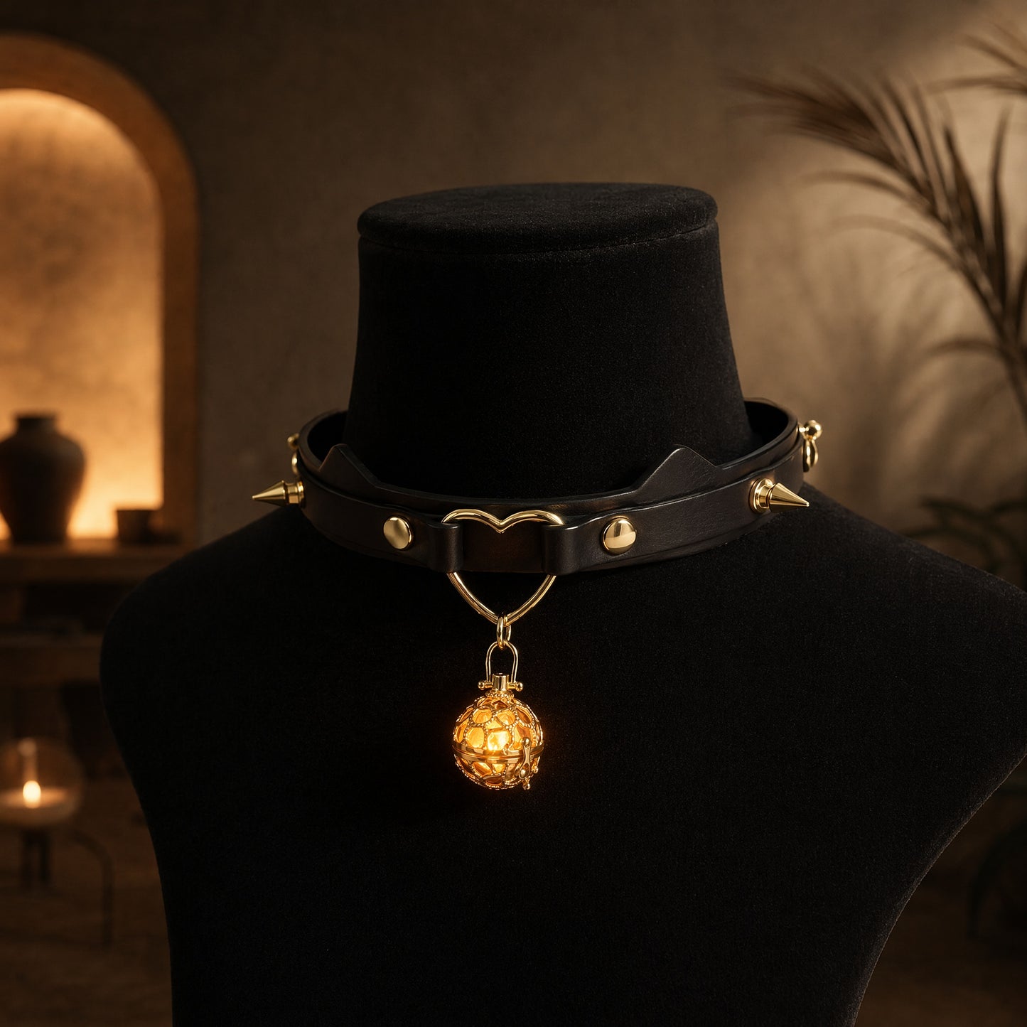 Choker de Cuero Termocromático Negro a Carmesí con Colgante Esfera