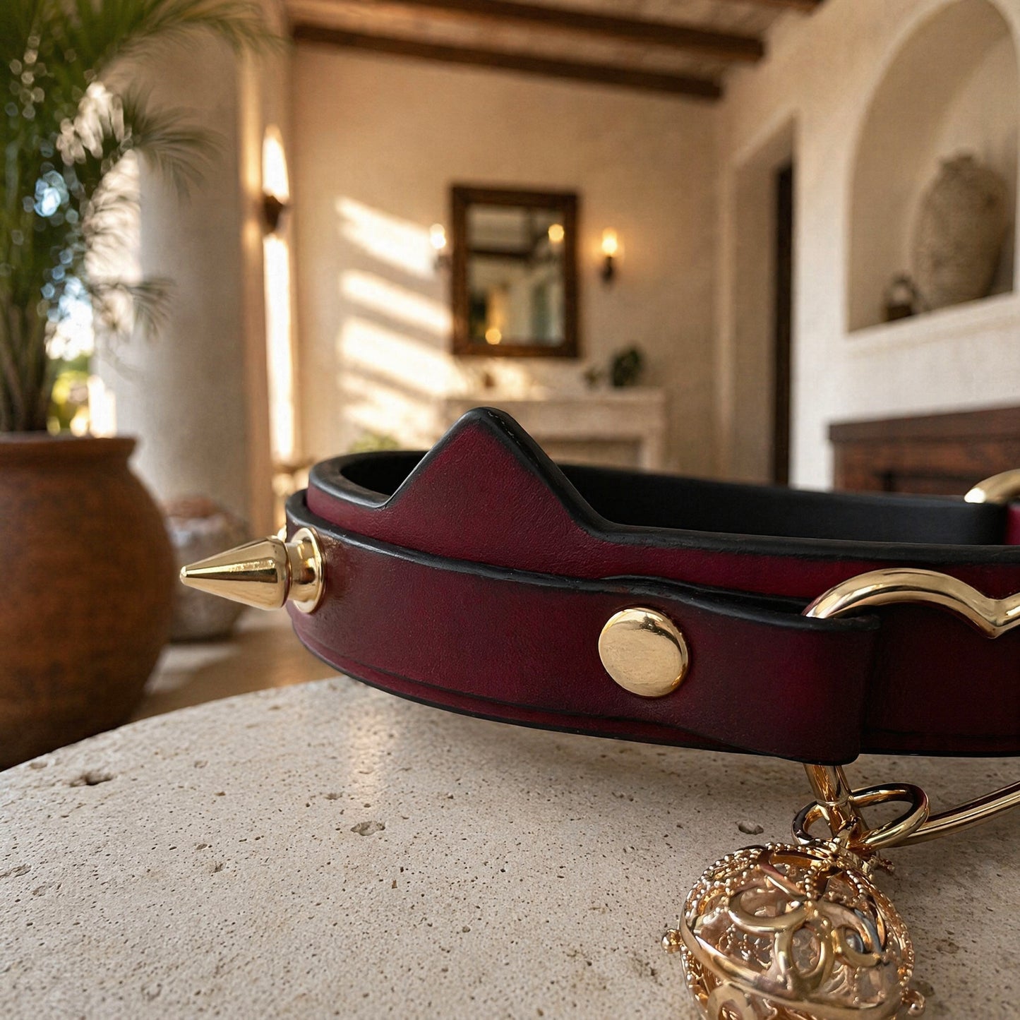 Choker de Cuero Termocromático Negro a Carmesí con Colgante Esfera