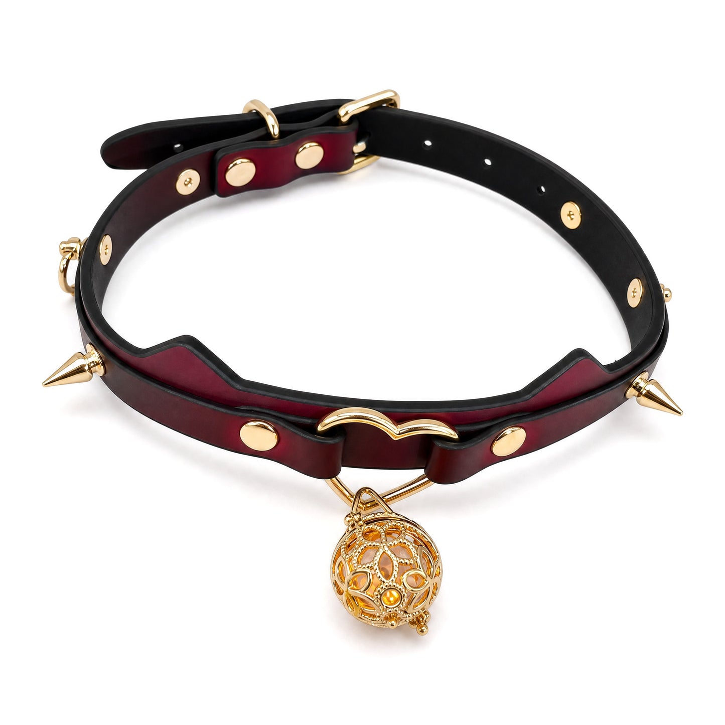 Choker de Cuero Termocromático Negro a Carmesí con Colgante Esfera