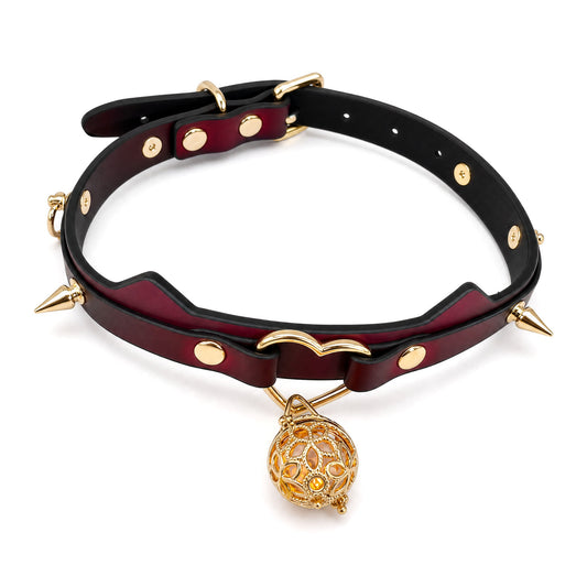 Choker de Cuero Termocromático Negro a Carmesí con Colgante Esfera