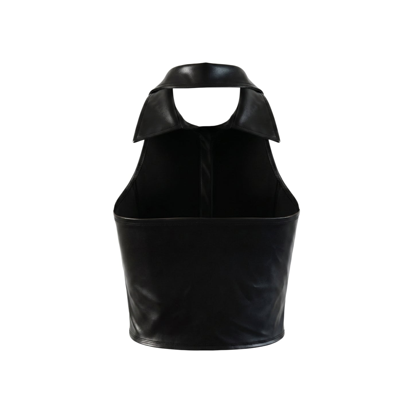 Diseño de espalda descubierta del top halter negro para mujer.